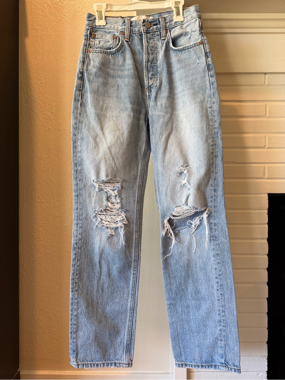 Denim Forum The Joni High Rise Loose Distressed Jeans Light Wash Size 23 29L